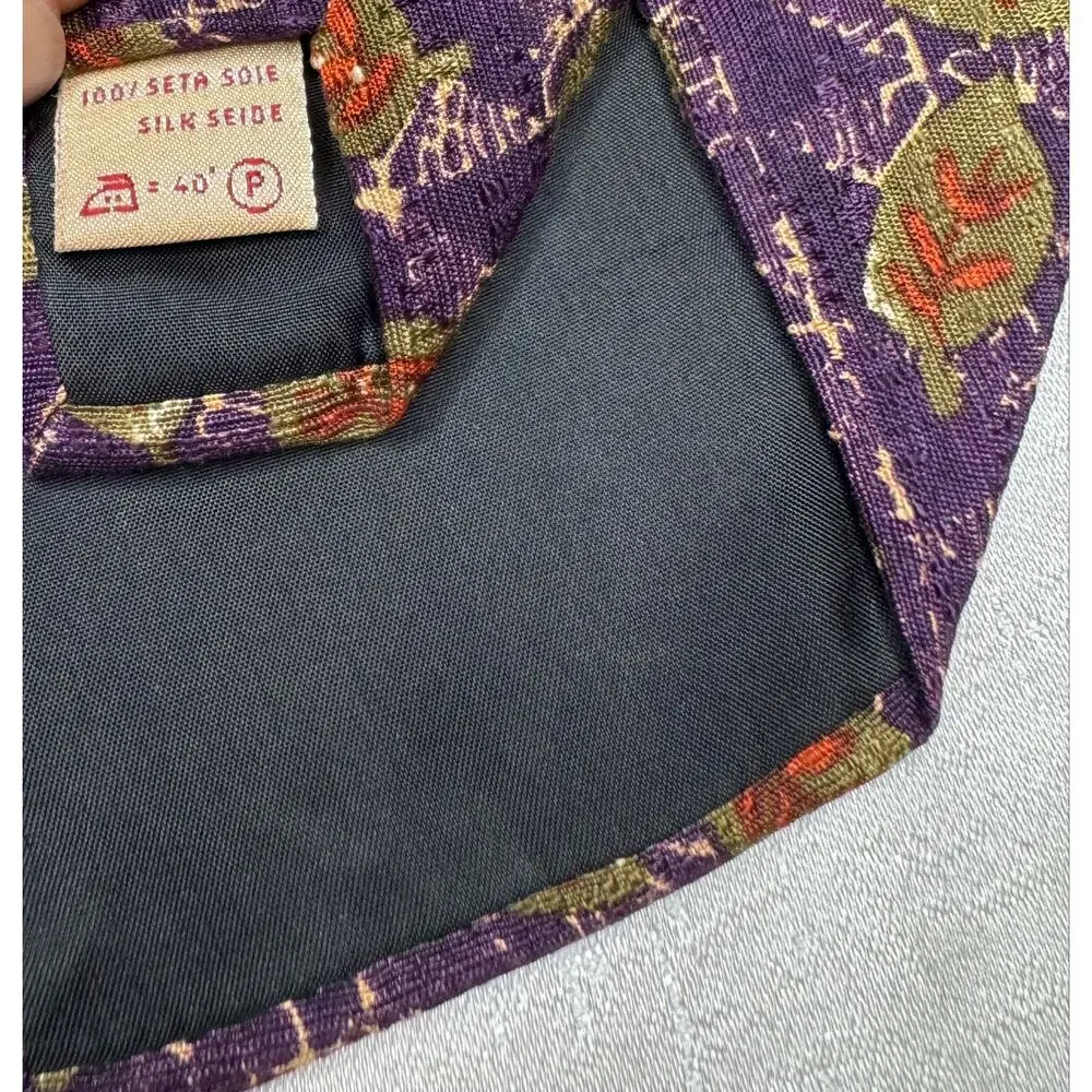 Vintage Romeo Gigli Silk Tie Purple Leaf Print Jacquard Made in Italy 4